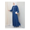 SAÇAKLI DETAYLİ MAVİ KOT TESETTÜR ETEKLİ TAKIM KOT KUMAŞ