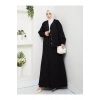 CEKETLI SAÇAKLI DETAYLİ SİYAH KOT TESETTÜR ETEKLİ TAKIM KOT KUMAŞ
