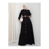 GOLD DÜĞMELİ CEPLI DERİ KEMERLİ SİYAH KOT ELBİSE TESETTÜR