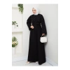 İNCİ DETAYLİ ABİYE FUL DÜĞME KAPATMA SİYAH KOT ELBİSE TESETTÜR