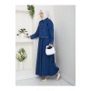 CEPLİ DETAYLİ MAVİ KOT TESETTÜR ETEKLİ TAKIM KOT KUMAŞ