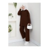 İNCİLİ GÖMLEK FERMUARLI YAKA TRİKO TAKIM KAHVE