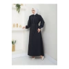 CEOLİ FERMUARLI TESETTÜR SİYAH KOT ELBİSE