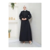 CEOLİ FERMUARLI TESETTÜR SİYAH KOT ELBİSE