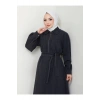 CEOLİ FERMUARLI TESETTÜR SİYAH KOT ELBİSE