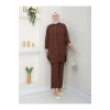 PİLİSELİ GÖMLEK TAKIM  TESETTÜR TAKIM KAHVE