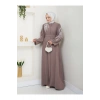 TAŞLİ ABAYA TESETTÜR GIYIM KADIN FERACE ELBISE VİZON