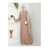 TAŞLİ ABAYA TESETTÜR GIYIM KADIN FERACE ELBISE BEJ