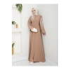 TAŞLİ ABAYA TESETTÜR GIYIM KADIN FERACE ELBISE BEJ