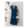 KADIN TESETTÜR DANTELLİ ŞERİT ELBİSE İNDİGO 681
