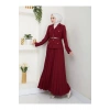 PİLELİ ETEKLI CEKETLI GOLD DÜĞMELİ KEMERLİ BLAZER TESETTÜR TAKIM BORDO 806