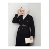 PİLELİ ETEKLI CEKETLI GOLD DÜĞMELİ KEMERLİ BLAZER TESETTÜR TAKIM SİYAH 806