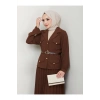 PİLELİ ETEKLI CEKETLI GOLD DÜĞMELİ KEMERLİ BLAZER TESETTÜR TAKIM KAHVE 806