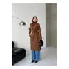 KADIN KUŞAKLI CEPLİ ASTARLI UZUN KAŞE KABAN [ TÜYLENMEZ ]