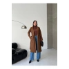 KADIN KUŞAKLI CEPLİ ASTARLI UZUN KAŞE KABAN [ TÜYLENMEZ ]