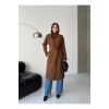 KADIN KUŞAKLI CEPLİ ASTARLI UZUN KAŞE KABAN [ TÜYLENMEZ ]