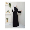 KOLU GÜL DANTELLİ DETAYLI ABAYA TESETTÜR GIYIM KADIN FERACE ELBISE SİYAH