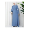 KOLU KELEBEK İŞLEMLİ ABAYA TESETTÜR GIYIM KADIN FERACE ELBISE