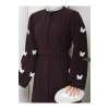 KOLU KELEBEK İŞLEMLİ ABAYA TESETTÜR GIYIM KADIN FERACE ELBISE