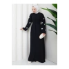KOLU KELEBEK İŞLEMLİ ABAYA TESETTÜR GIYIM KADIN FERACE ELBISE
