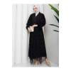 kadın kadife flok desenli tül etekli takım astarlı dantel