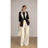 KADIN GARNİLİ BLAZER TAKIM BKREM PANTOLON PALAZZO CEKET