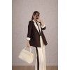KADIN GARNİLİ BLAZER TAKIM BKREM PANTOLON PALAZZO CEKET