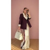 KADIN GARNİLİ BLAZER TAKIM BKREM PANTOLON PALAZZO CEKET