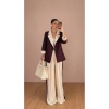 KADIN GARNİLİ BLAZER TAKIM BKREM PANTOLON PALAZZO CEKET