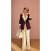 KADIN GARNİLİ BLAZER TAKIM BKREM PANTOLON PALAZZO CEKET