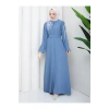 TAŞLİ ABAYA TESETTÜR GIYIM KADIN FERACE ELBISE MAVİ