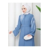 TAŞLİ ABAYA TESETTÜR GIYIM KADIN FERACE ELBISE MAVİ