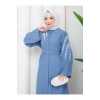 TAŞLİ ABAYA TESETTÜR GIYIM KADIN FERACE ELBISE MAVİ