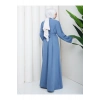 TAŞLİ ABAYA TESETTÜR GIYIM KADIN FERACE ELBISE MAVİ