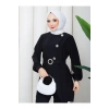 GÜMÜŞ RENGİ DÜĞME DETAYLI KEMERLI TESETTÜR TAKIM