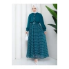 PUANTİYE DESENLİ FULAR DETAYLI DESENLI ŞİFON ETEKLI TESETTÜR TAKIM KEMERLİ