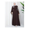 TAŞLİ ABAYA TESETTÜR GIYIM KADIN FERACE ELBISE KAHVE
