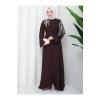 TAŞLİ ABAYA TESETTÜR GIYIM KADIN FERACE ELBISE KAHVE