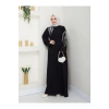 TAŞLİ ABAYA TESETTÜR GIYIM KADIN FERACE ELBISE SİYAH
