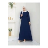 KADIN TESETTÜR YAKASI NAKİŞLİ ELBİSE LACİVERT