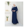 KADIN TESETTÜR YAKASI NAKİŞLİ ELBİSE LACİVERT