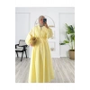 POPLİN KUMAŞ ÖNÜ NERVÜLLÜ BİYELİ ELBİSE SARI