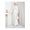 KADIN PELERİN DETAYLI PİLİSELİ BROŞ DETAYLI UZUN TRİKO İKİLİ ELBESİ