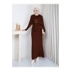 KADIN PELERİN DETAYLI PİLİSELİ BROŞ DETAYLI UZUN TRİKO İKİLİ ELBESİ