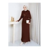 KADIN PELERİN DETAYLI PİLİSELİ BROŞ DETAYLI UZUN TRİKO İKİLİ ELBESİ
