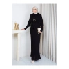 KADIN PELERİN DETAYLI PİLİSELİ BROŞ DETAYLI UZUN TRİKO İKİLİ ELBESİ