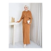 KADIN PELERİN DETAYLI PİLİSELİ BROŞ DETAYLI UZUN TRİKO İKİLİ ELBESİ