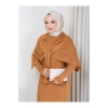 KADIN PELERİN DETAYLI PİLİSELİ BROŞ DETAYLI UZUN TRİKO İKİLİ ELBESİ