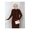 KADIN PELERİN SİMLİ DETAYLI UZUN TRİKO ELBİSE