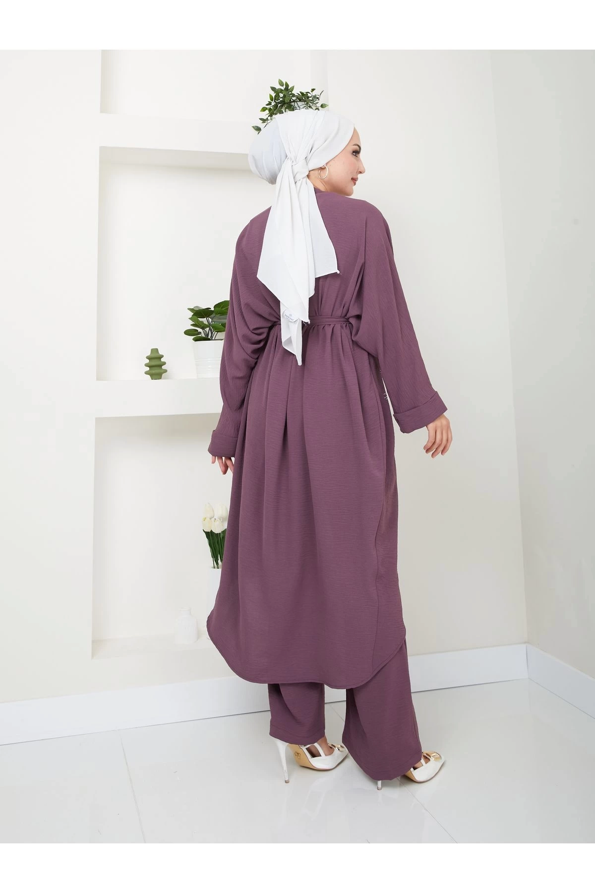 TAŞLİ KİMONO AYROBİN TESETTÜR TAKIM 634 MÜRDÜM
